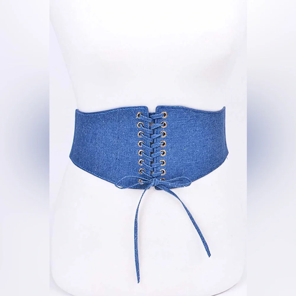 Blue Denim Jean Waist Corset Statement Belt